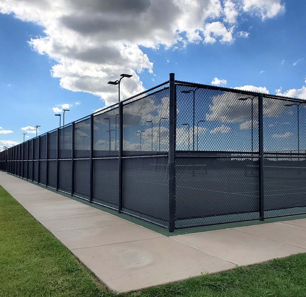 black commercial fence install